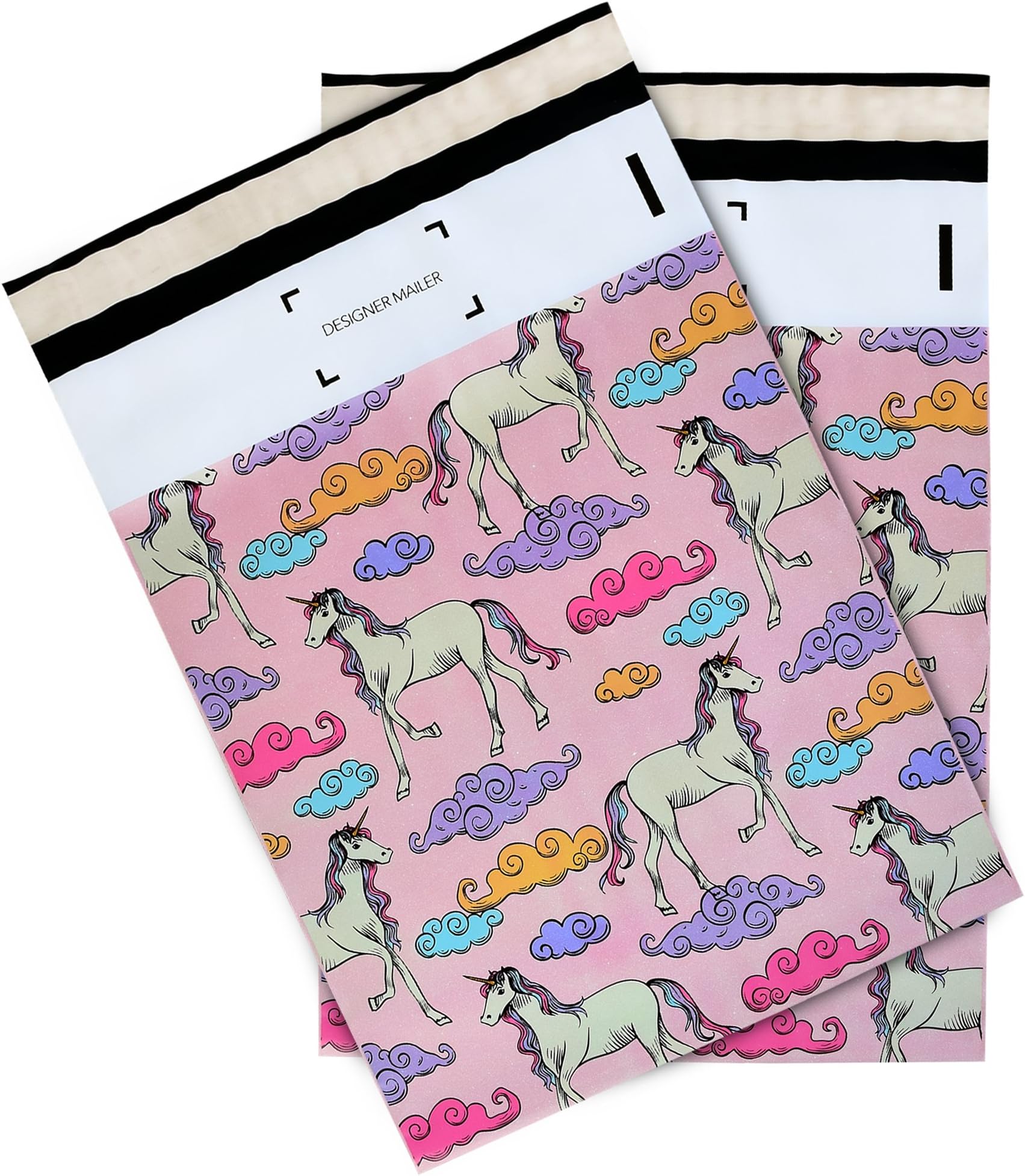 100 Pack 10x13 Pink Unicorn Poly Mailers Shipping Envelopes Bags with Custom Designer Printed Boutique Pattern and Self Seal Adhesive Strip - Large Heavy Duty Waterproof 2.5Mil Bulk Combo