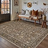 PureCozy Brown Area Rug 5x7 Washable Vintage Floral Carpet for Living Room Soft Low Pile Non Slip Indoor Office Accent Rug Retro Distressed Throw Rug for Nursery Bedroom Dining Room