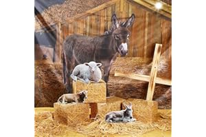 Bucherry 8 Pcs Christmas Nativity Scene Decorations 9 x 6 ft Christmas Manger Scenes Backdrop Nativity Scene Backdrop Banner Hay Bale Boxes Manger Animal Cardboard for Holy Family Christian Photo Prop