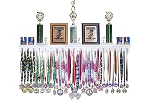 MEDALAWARDSRACK 4ft- Medal Awards Rack Premier Medal Hanger Display Rack and Trophy Shelf for Gymnastics, Soccer, Basketball, Football, and More. The Largest Medal and Award Display- 48”