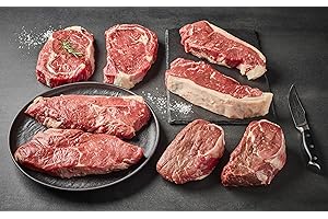 Bar-W Beef Steak Delivery Box | 8 Premium 10 oz Steaks | Dry Aged Ribeye, New York Strip, Sirloin and Tenderloin Steak | Butcher Direct Variety Meat Pack | USA Farm Raised