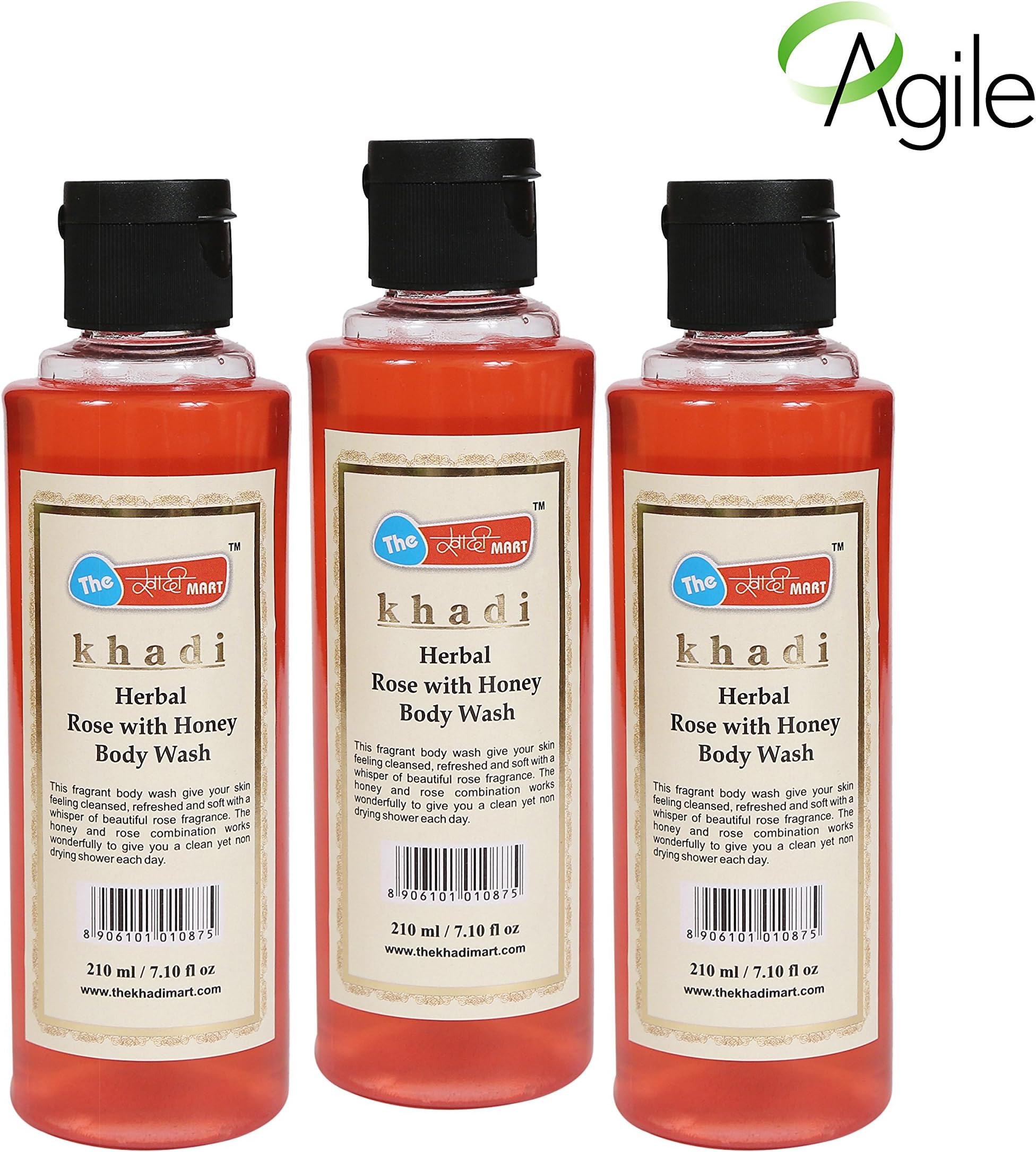 Agile The Khadi Mart Herbal (Rose with Honey) Body Wash - (Pack of 3) - 630 ML