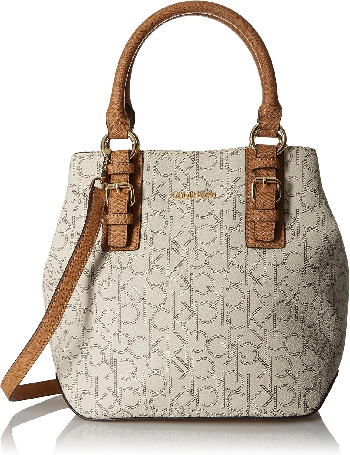 Calvin Klein Hudson Monogram Small Satchel, Alm Khk/Cashew Saff