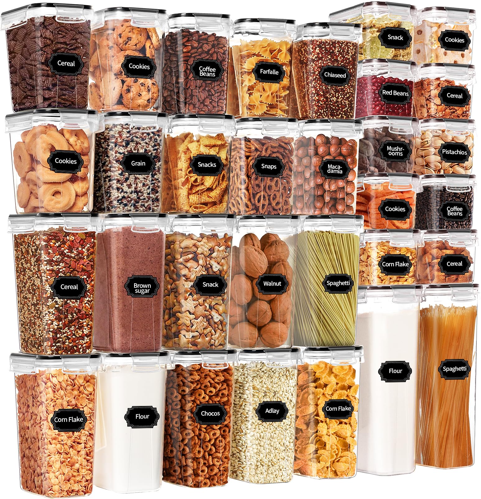 Photo 1 of Skroam 32 PCS Airtight Food Storage Containers with Lids, Kitchen and Pantry Organizers and Storage, BPA Free, Plastic Food Storage Canisters for Flour, Sugar, and Cereal, Labels & Marker