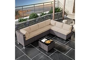 RTDTD Outdoor Patio Furniture Set, 7 Pieces Outdoor Furniture All Weather Patio Sectional Sofa PE Wicker Modular Conversation Sets with Coffee Table,6 Chairs & Seat Clips Brown