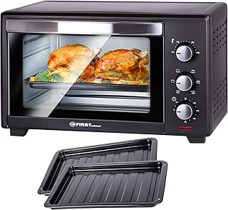 TZS First Austria - 35 Liter, 1600 Watt Minibackofen mit Innenbeleuchtung und Umluft Mini Pizza-Ofen, Doppelglastür, Timer | Mini Backofen | Pizzaofen | herausnehmbares Krümelblech Garraumbeleuchtung