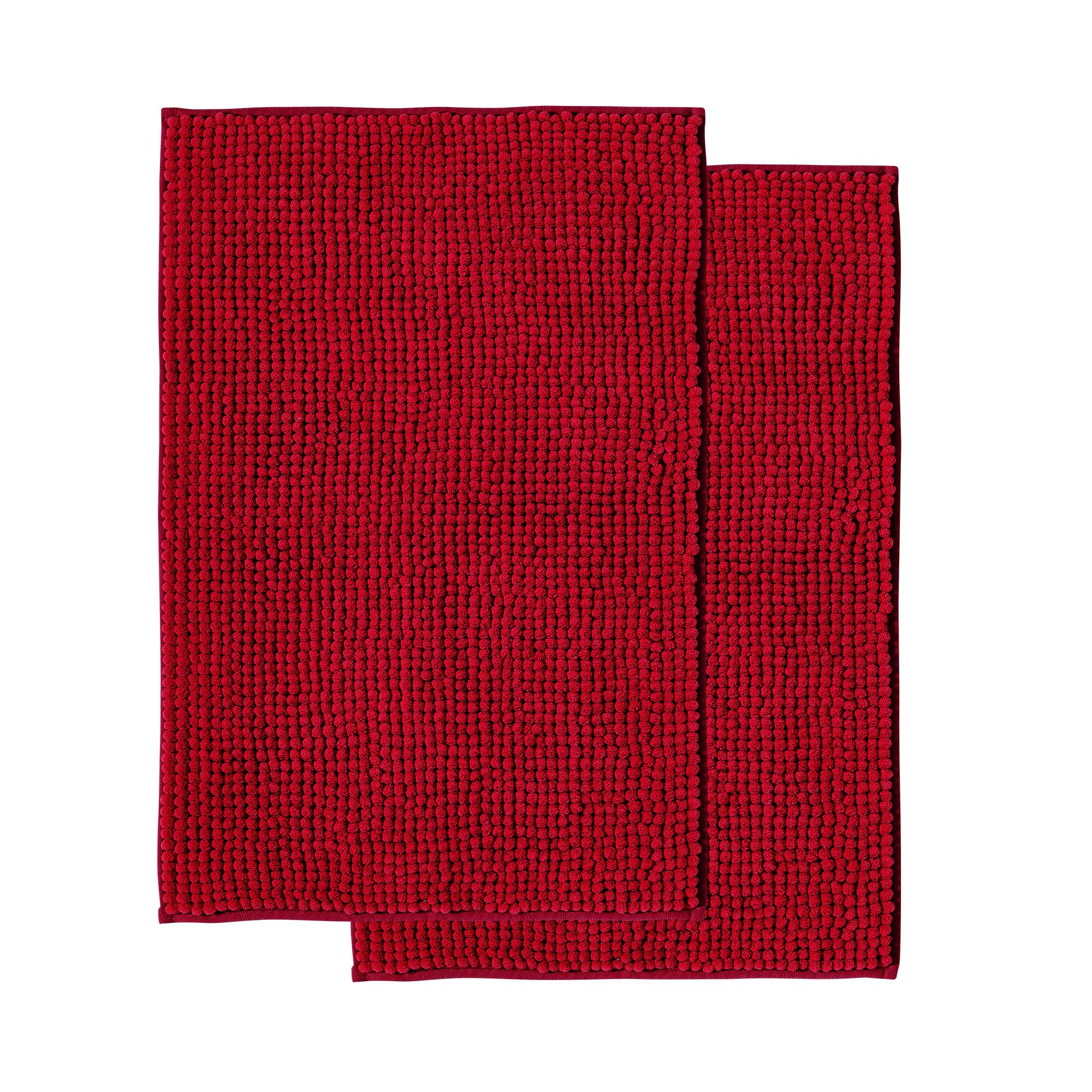 Decomira Non-Slip Chenille Bath Mat | Super absorbent and machine washable Bathroom Mat | For bathroom, shower, bathtub or as toilet mat | Red - 50x80 cm (2pcs)