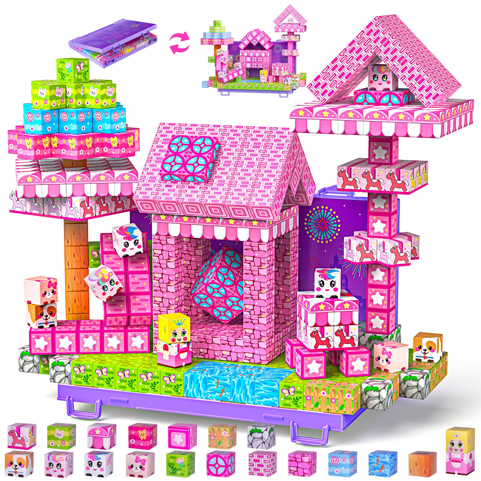 Wxlbr Magnetic Blocks, Magnetic Building Blocks,STEM Constructions Magnet Blocks for Kids, Boys and Girls Age 3+ Years Old, Building Toys Gifts for Kids 84PCS 1" Large Size