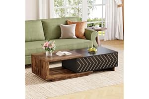 Little Tree Expandable Wooden Coffee Table with 2 Drawers, Space-Saving Rectangular Farmhouse Center Table, Perfect for Livin