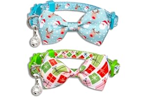 Miiemiu Christmas Bow Tie Cat Collar Set with Bell, Winter Holiday Santa Claus and Reindeer Cat Collar for Boys and Girls Kitty Kittens