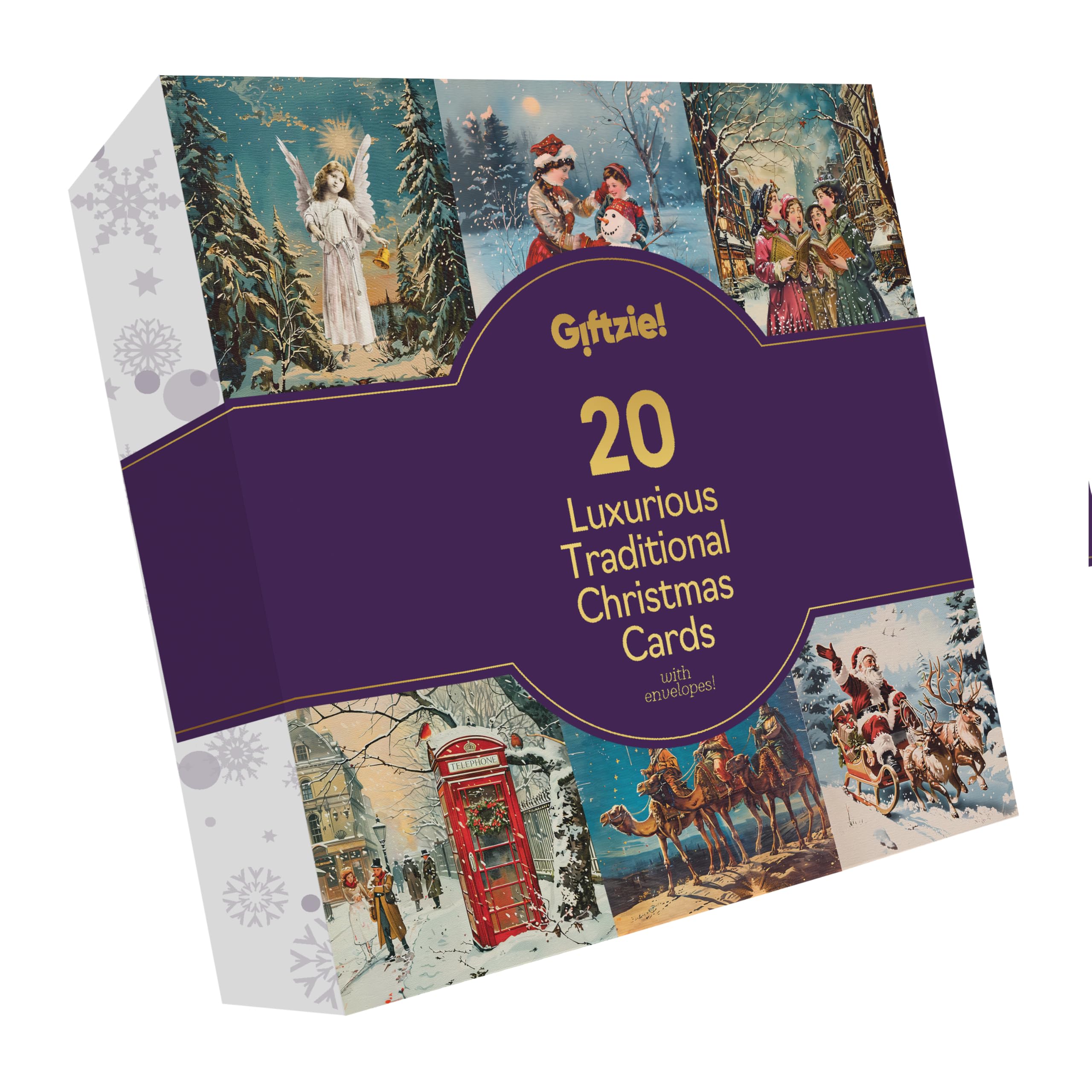 Luxury Christmas Cards Multipack - Seasonal Festive Scenes - 20 Pack of Christmas Cards and Envelopes for Women Men, 145mm Happy Xmas Greeting Card Box