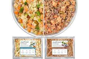JustFoodForDogs Frozen Fresh Healthy Weight Dog Food, Complete Meal or Dog Food Topper, Fish & Sweet Potato and Venison & Squash, Human Grade Dog Food Recpie, 18 oz (Pack of 7)