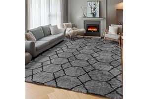 ONASAR 5x7 Area Rugs for Living Room Bedroom, Washable Fluffy Grey and Black Throw Rug, Geometric Boho Soft Plush Shaggy Floor Carpet for Nursery Kids Girls Boys Teen Dorm Home Decor Aesthetic