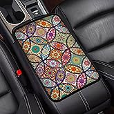 Geometric Mandala Universal Armrest Cover Pad, Car Center Console Cushion Pad, Protect from Pet Claws, Dirt, and Sticky Fingers, Comfortable Car Decor Accessories Fit for Most Cars, Vehicles, SUVs