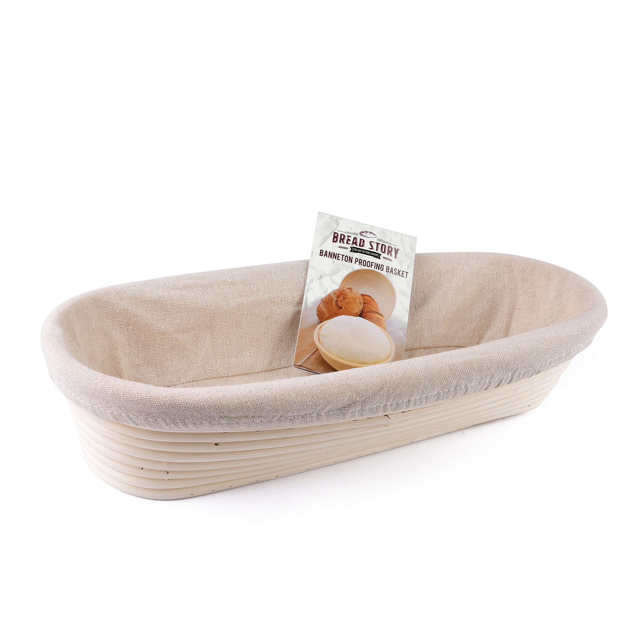 Photo 1 of (14x6 inch) Oval Proofing Basket Set by Bread Story Oval Banneton Brotform Handmade Unbleached Natural Cane Bread Baking Kit with Cloth Liner - Course Discount Coupon