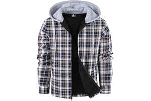 ZITY Flannel Jacket for Men Fleece Plaid Shirts Hoodie Zip Up Sherpa Lined Winter Warm Coat