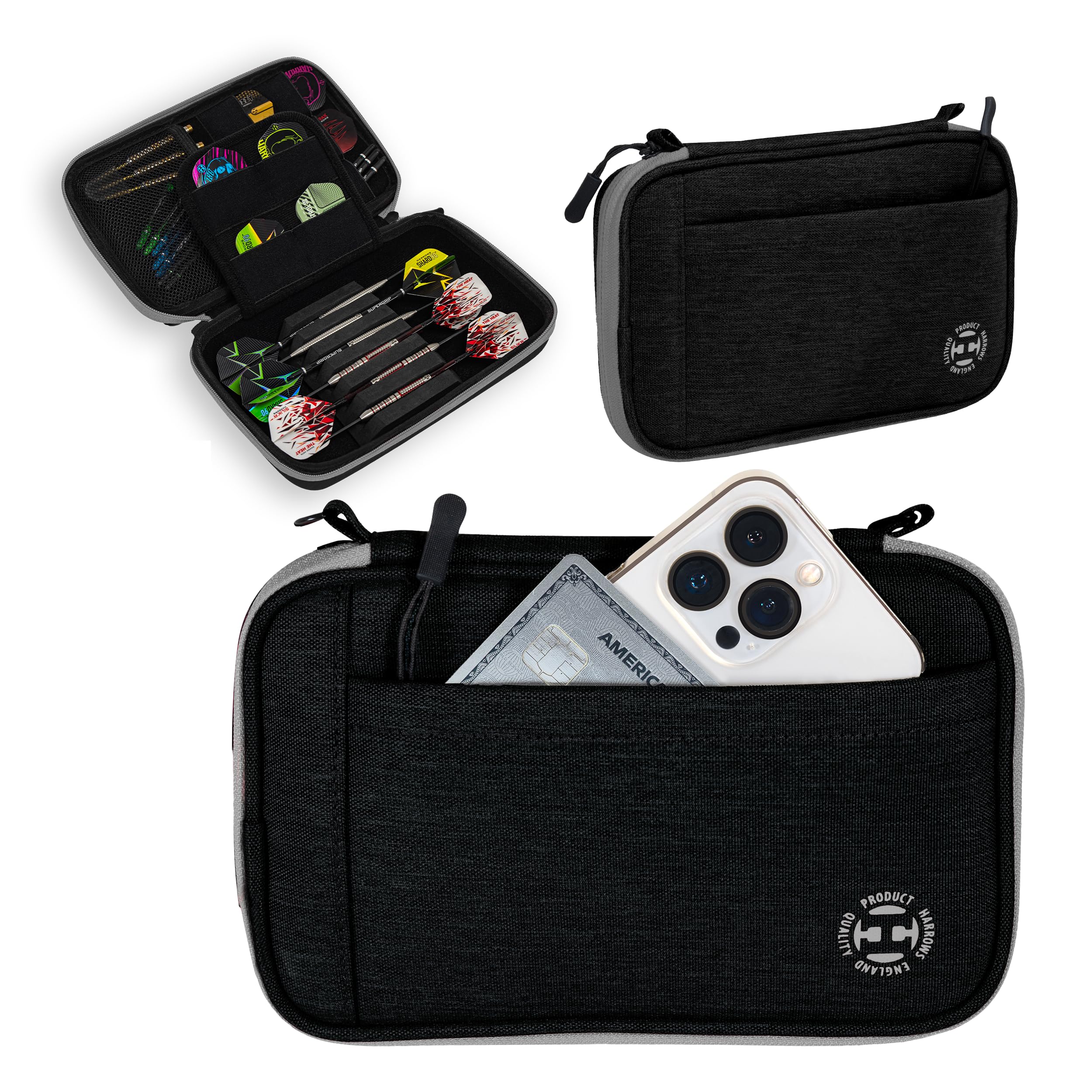 Harrows Darts Case | Smart Dart Case Darts Holder I Holds 3 or 6 Darts | Protective EVA Material with Fabric Finish | Professional Darts Accessories I Holds Darts Fully Assembled (6 Darts Black)