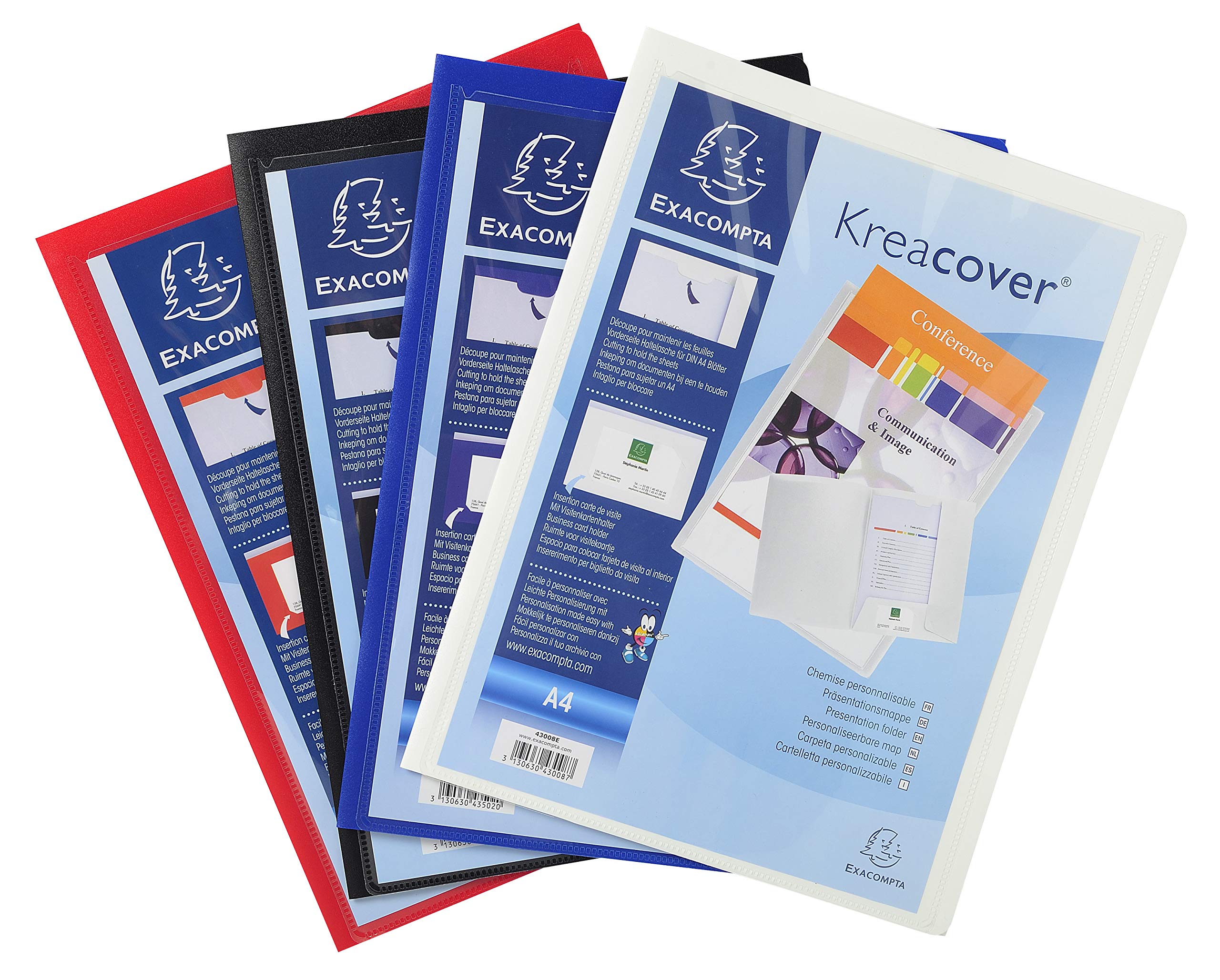 Exacompta - Ref 43500E - Kreacover Personalisable Presentation Folder - Suitable for A4 Documents, Business Card Slot, Pre-Cut Tabs for Holding Documents - Assorted Colours (Pack of 10)