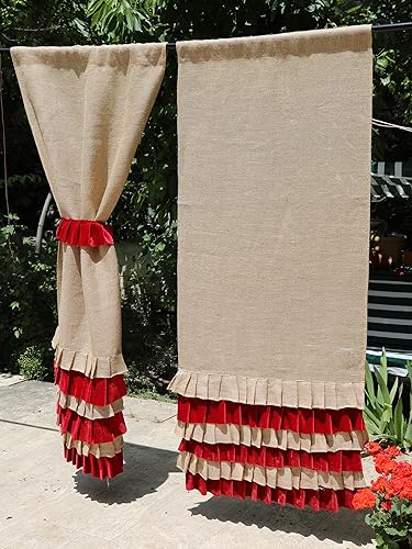 Amazon Com Burlap Curtains Red Velvet Ruffles Burlap Ruffles At