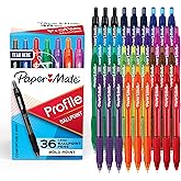 Paper Mate Profile Retractable Ballpoint Pens, Bold Point (1.4mm), 12 Assorted Colors, 36 Count - Classroom, Teacher, Colorful Office Supplies, Large Pack