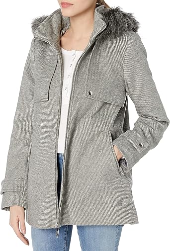 grey fur trim coat