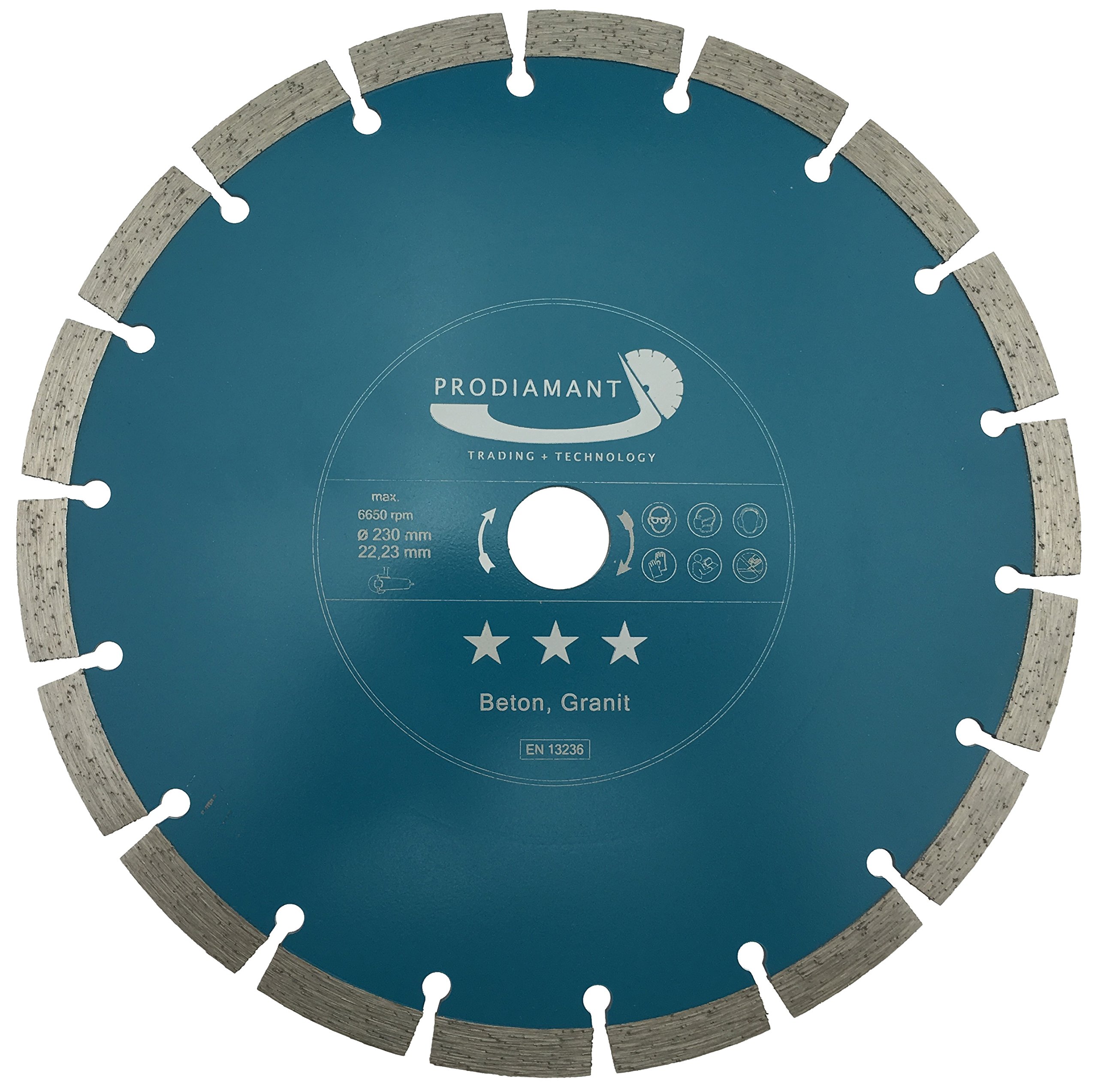 PRODIAMANT diamond cutting disc concrete 9 inch 230 mm x 22,2 mm diamond disc B14 230 suitable angle grinder, universal bond for concrete building materials stone and brick