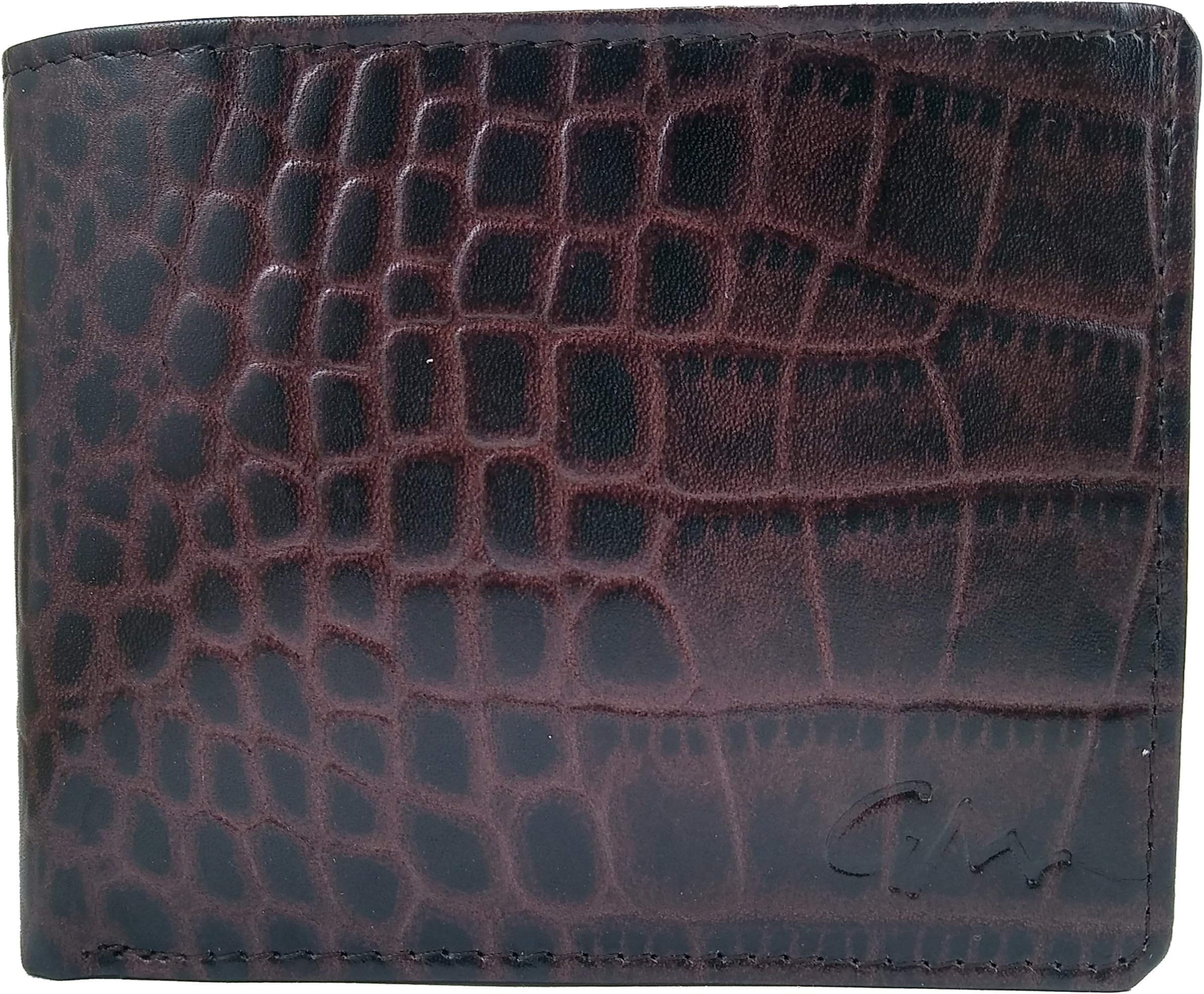 Gentleman Crocodile Skin Textured Leather Brown Men's Wallet with 7 Credit Card Slots
