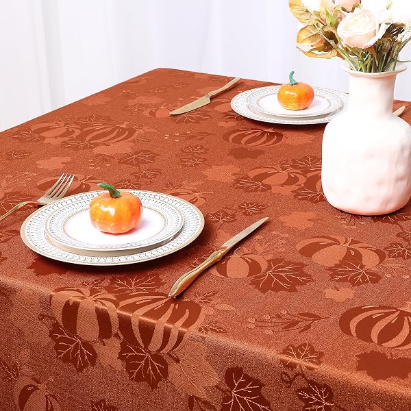 Misaya Rectangle Thanksgiving Tablecloth, Waterproof Jacquard Fall Table Cloth, Damask Cloth Table Cover For Harvest Decor (60" X 120", Rust Maple Leaf