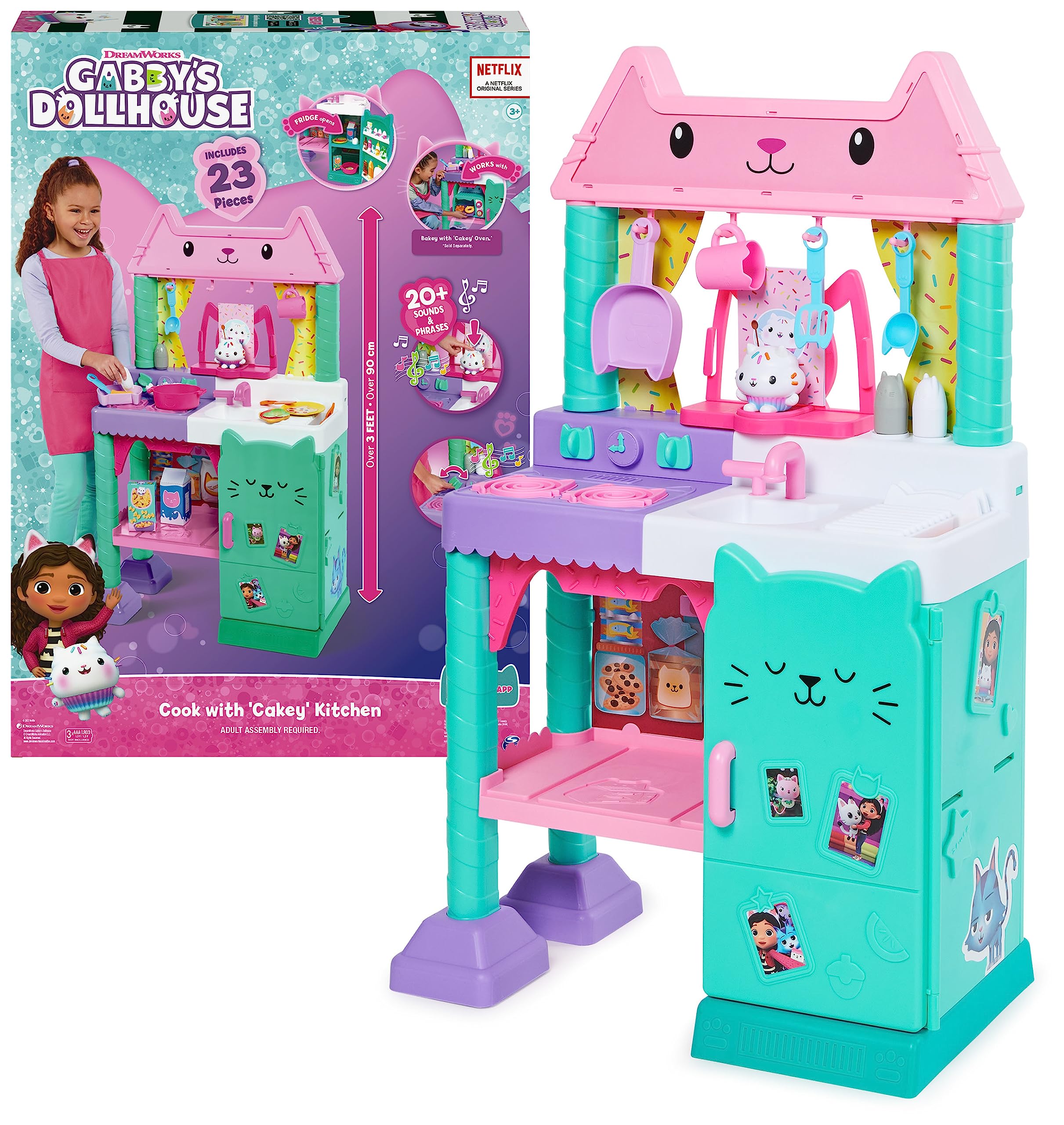 Gabby's Dollhouse, Cuisine Géante de Cakey, Cuisine de Jeu Rôle avec Effets Sonores, Accessoires de Cuisine de Jeu et Aliments Jouets, adaptée aux enfants dès 3 ans