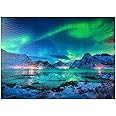 MyPuzzle Aurora Borealis Over Sea Coast, Lights at Night. Northern Lights On Lofoten Islands, Norway - Premium 1000 Piece Jigsaw Puzzle for Adults