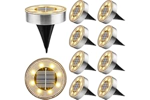 Joomer Solar Ground Lights, 10 Pack 8 LED Solar Lights Outdoor IP68 Waterproof Solar Disc Lights In-Ground Landscape Lighting Outdoor Lights for Patio Pathway Lawn Yard Driveway Walkway (Warm White)