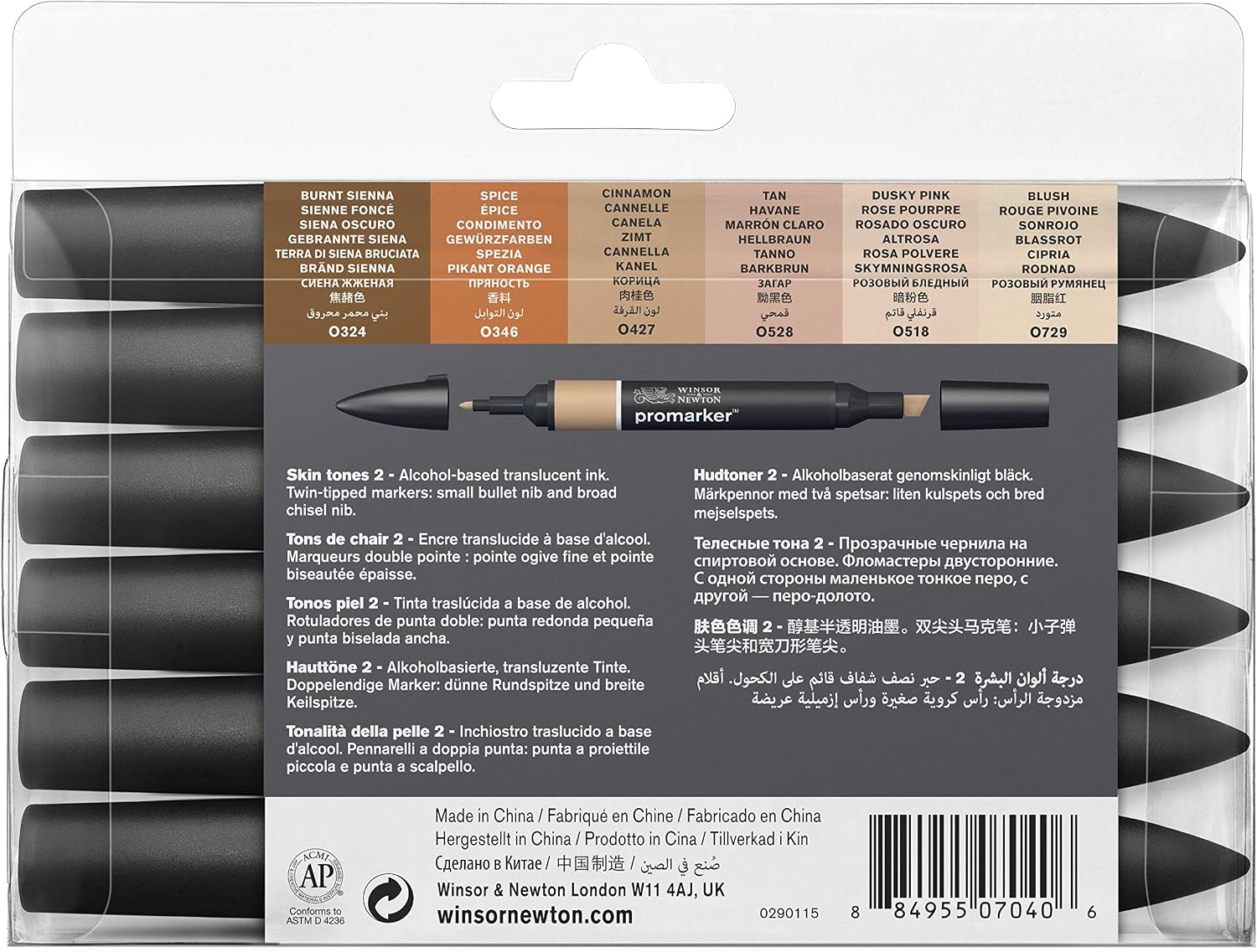 Winsor & Newton, Promarker, Skin Tones II, Set of 6, Alcohol Based Dual Tip Marker, Skin Tones 2, 6 count (Pack of 1) - Image 5