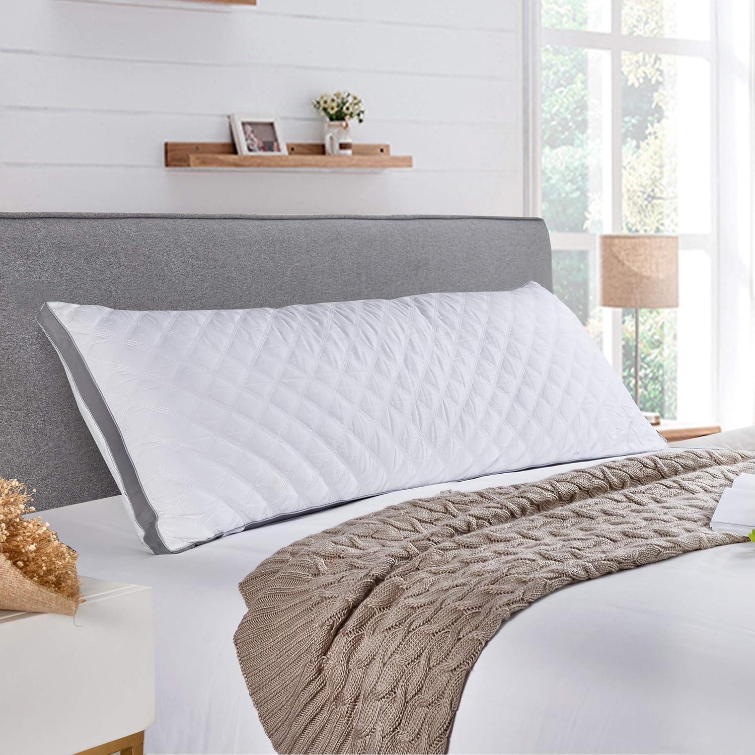 Oubonun Premium Adjustable Loft Quilted Body Pillows - Hypoallergenic Fluffy Pillow - Quality Plush Pillow - Down Alternative Pillow - Head Support Pillow - 21"x54": Home & Kitchen