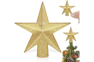 QZYL Christmas Tree Topper, 2.36" Gold Glitter Tree Topper, 3D Xmas Shatter-Proof Mini Bethlehem Tree Star Decorations, Waterproof Star Topper Decor for Holiday Home Outdoor Ornament