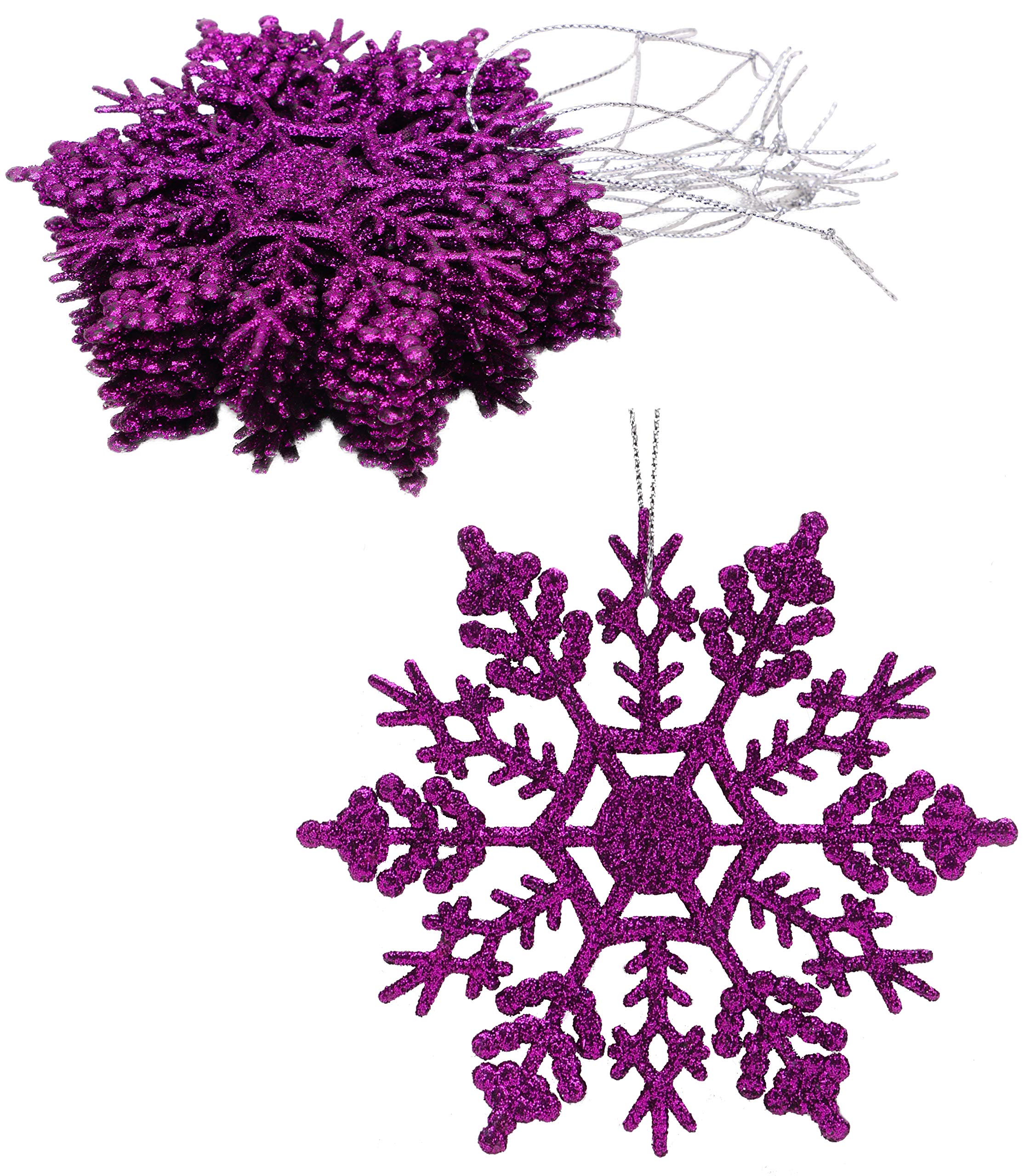 Christmas Concepts® Pack of 12-10cm Glitter Snowflake Hanging Decorations - Christmas Decorations (Purple)