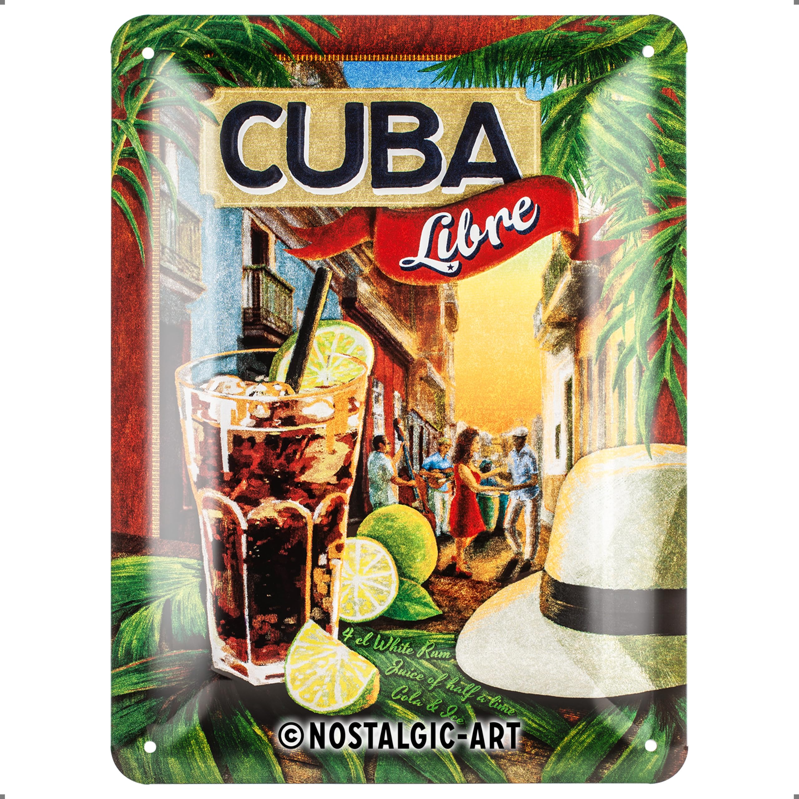 Nostalgic-Art Retro Tin Sign – Open Bar – Cuba Libre – Gift idea for cocktail fans, Metal Plaque, Vintage design for wall decoration, 15 x 20 cm