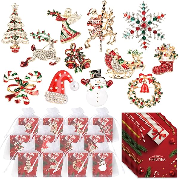 Hicarer Broches De Noël Pour Femmes - Lot De 9 Pins à Strass, Snowman, Sapins, Décorations Festives