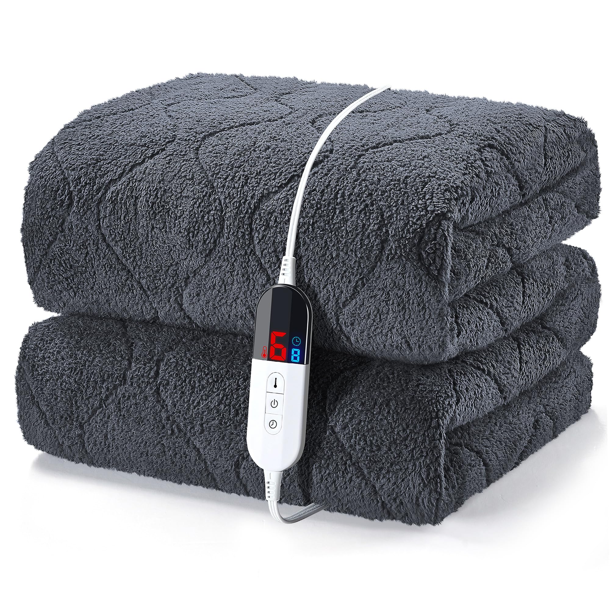 bedsmile Heated Mattress Pad Twin Size - Sherpa Quilted Electric Mattress Pad Cover - Auto Shut Off Bed Warmer with Deep Pocket, Fast Heating, Machine Washable, Gray