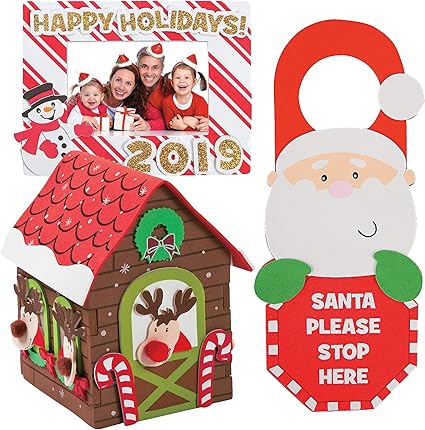 Download Amazon Com Holiday Craft Kit Diy 3d Reindeer Stable Foam House Happy Holidays Dated Picture Frame Magnet Santa Stop Here Doorknob Hanger Christmas Kids Boys Girls Family Activities Project Yellowimages Mockups