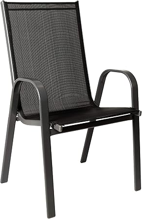 Amazon De Nexos Gartenstuhl B Ware Stapelstuhl Stapelsessel Hochlehner Textilene Stahlgestell Stapelbar Farbe Rahmen Dunkelgrau Bespannung Schwarz