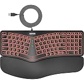 Arteck Split Ergonomic Keyboard with Palm Rest, USB Wired Backlit Keyboard