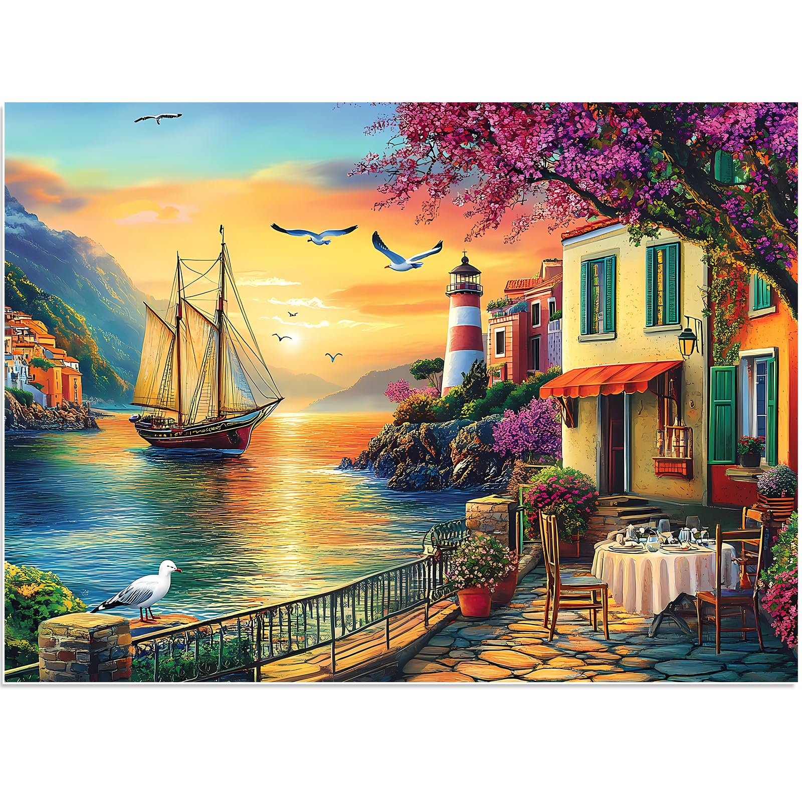 500 Piece Puzzles for Adults,Coastal Landscape Puzzle for Teen Adults,Recycled Paper Unique Fun Cool Jigsaw Puzzle 500 Pieces,Challenging Family Game Gift for Friends Men Women Seniors, 20.5 * 15In