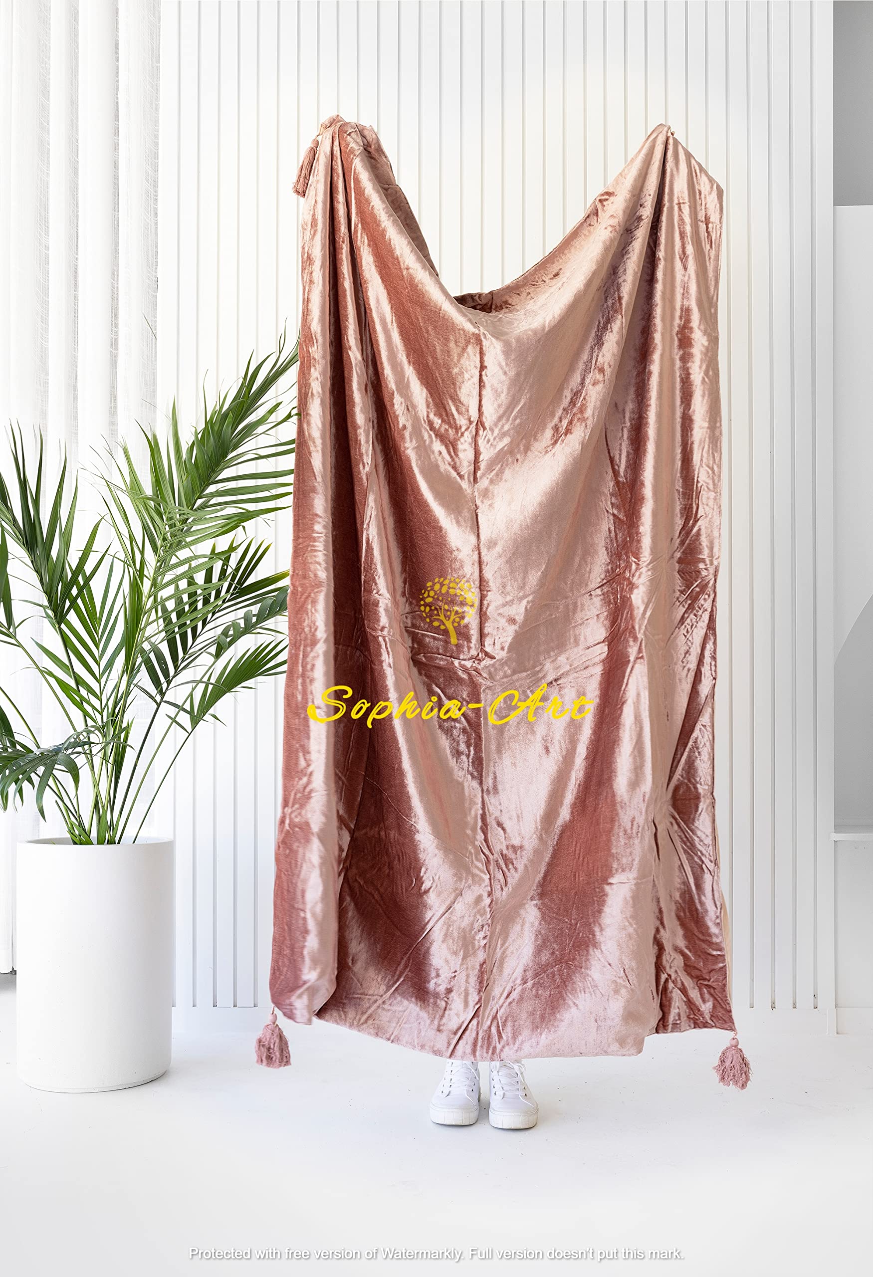 Photo 1 of Sophia-Art Luxury Crushed Velvet Throw Blanket with Tassels Sofa Bed Soft Blankets Boho Warm Throws Cozy Plush Lightweight Pet (50x70 inches, Rose)