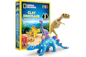 NATIONAL GEOGRAPHIC Clay Dinosaur Arts & Crafts Kit - Dinosaur Air Dry Clay for Kids Craft Kit with 5 Clay Colours, 5 Dino Sk