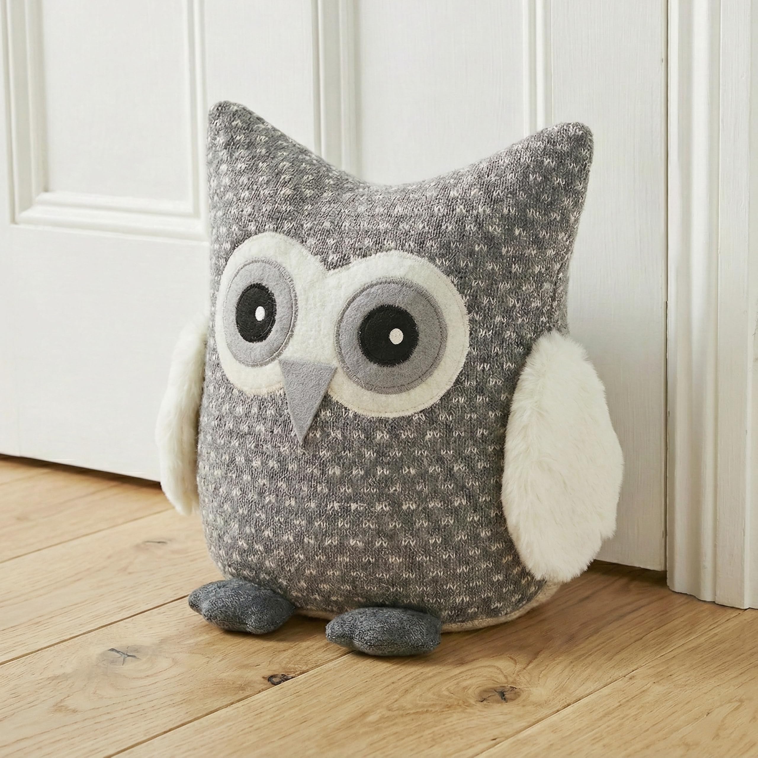 GEEZY Weighted Owl Door Stop Animal - Heavy Fabric Decorative Wood, Carpet & Floor Stoppers - Soft Knitted Grey Novelty Cute Door Stop for Bedroom, Living Room, Nursery Decor, Patio