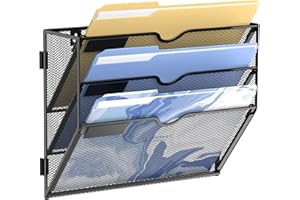 DALTACK Wall File Organizer, 3 Tier Hanging File Organizer, Mail Organizer Wall Mounted for Papers Folders Clipboard Magazine, Office Cubicle Organization & Storage, Assembly Needed, Mesh Black