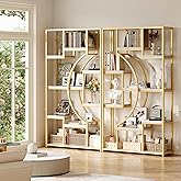 LGHM 79" W Luxury Marble-Patterned White Gold Bookshelf, Modern Geometric Half-Moon Style, Flexible Modular Open Storage Unit for Living Room, Home, Office