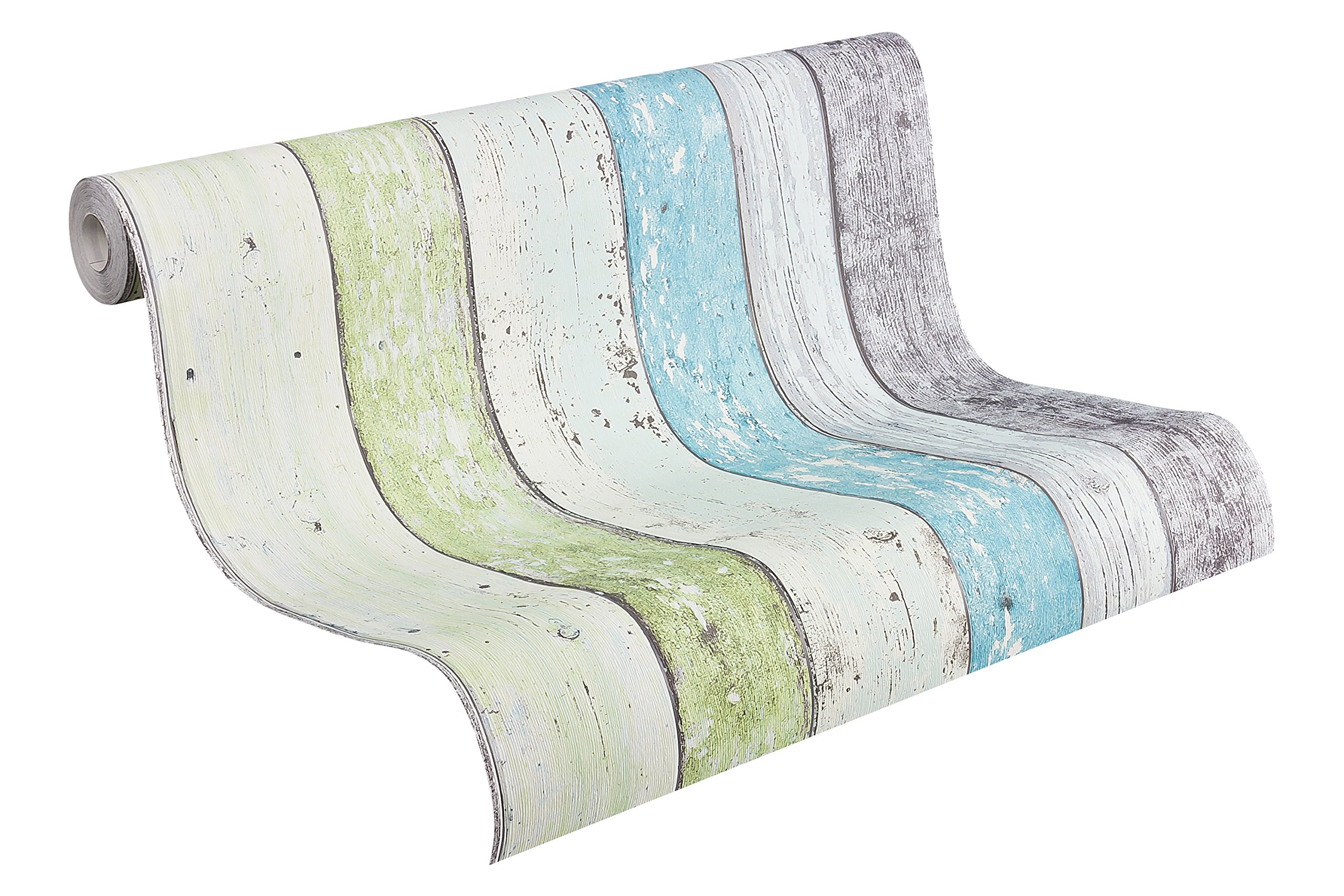 A.S. Création A.S. Creation Wood Elements Non-Woven Wallpaper 10.05 m x 0.53 m Blue Green White Made in Germany 855077 8550-77, Multi-Colour