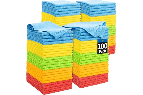 HOMERHYME Microfiber Cleaning Cloths, 100 Pack Cleaning Rags Towels Bulk Absorbent Lint-Free Washcloths, All-Purpose Washable