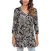 ENMAIN Womens Tunic Plus Size 3/4 Sleeve Tops to Wear with Leggings Casual Long Swing Blouses Shirts Loose Fit Dressy